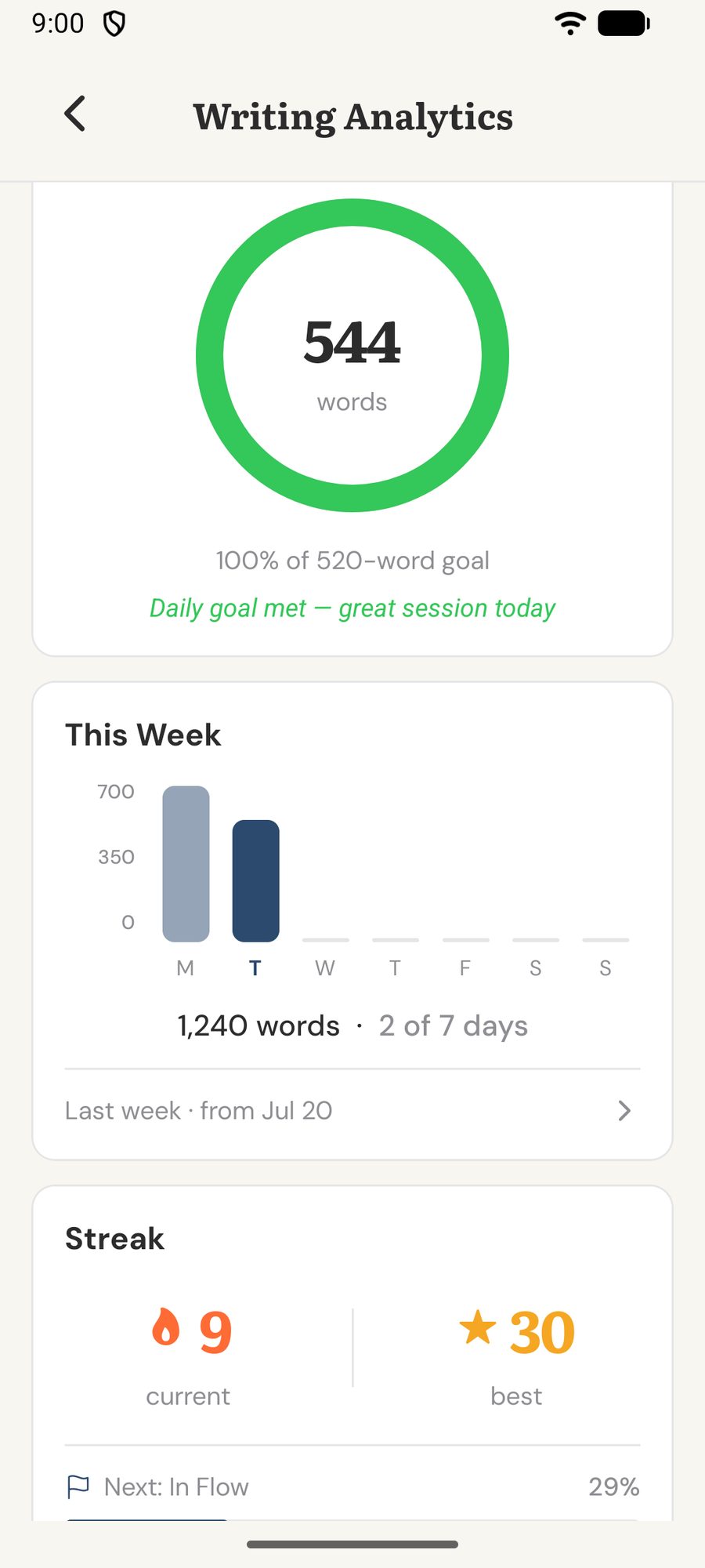 Daily goals and streaks